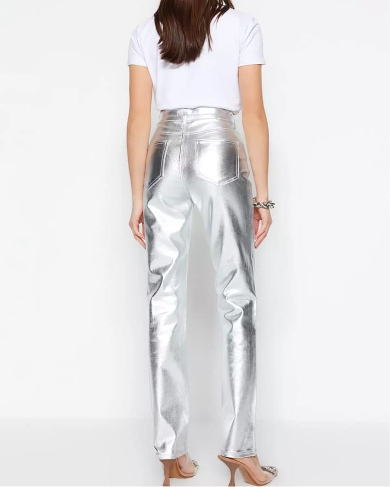 Metallic Silver Mirror Pants - Image 2