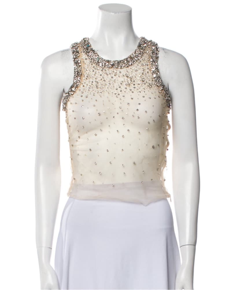 Des Phemmes Embellished Sheer Nude Top - Image 4
