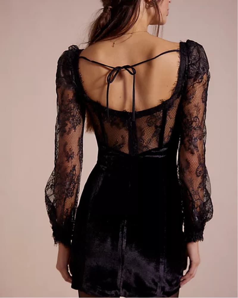 Patbo Velvet Black Lace Mini Dress XS/S - Image 2