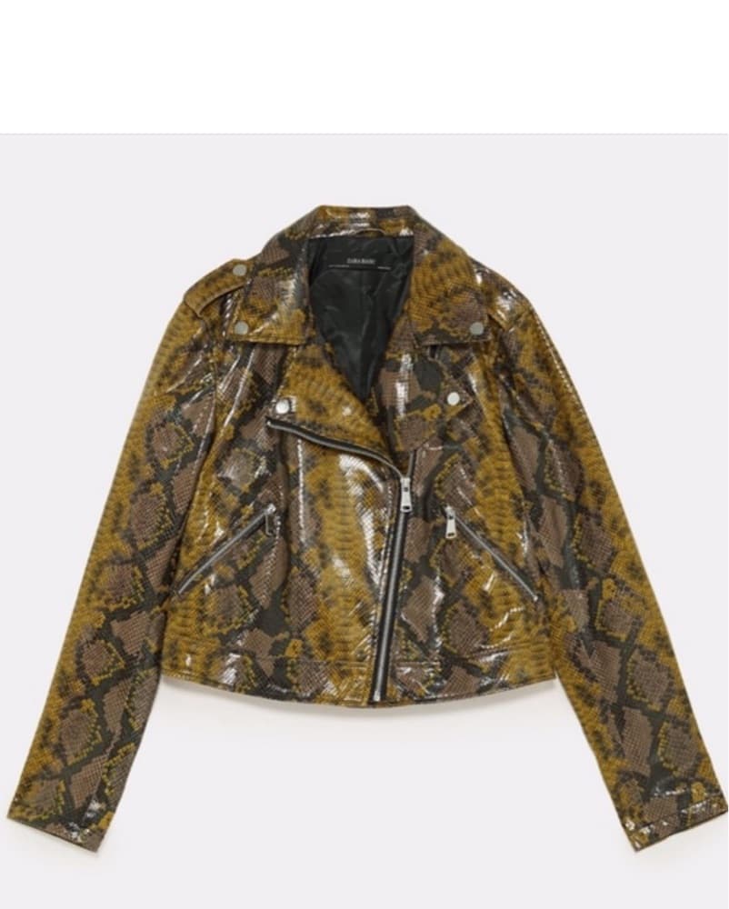  Green Snake Print Biker Jacket - Image 3
