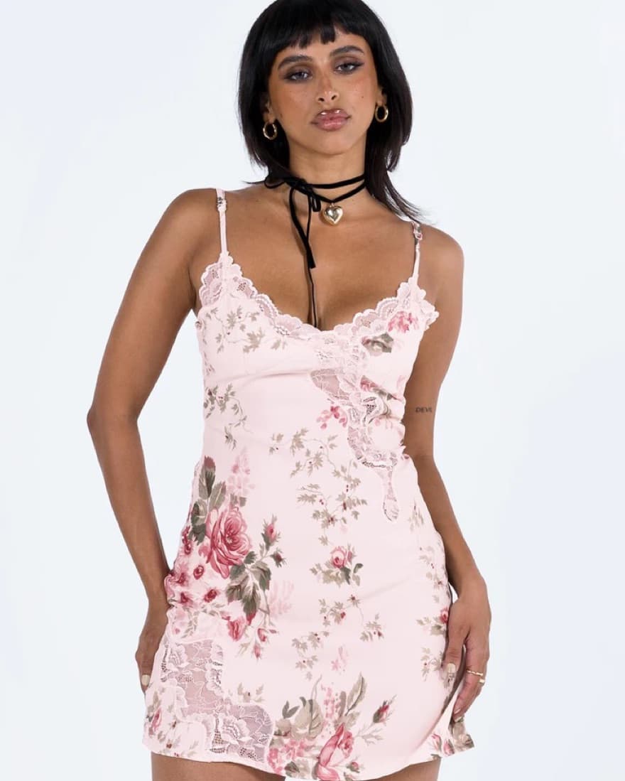 Agnola Lace Trim Mini Dress Pink Multi - Image 1