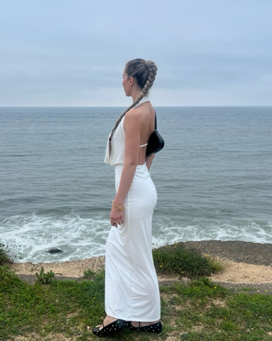 White Deep Plunge Halter Dress  - Image 3