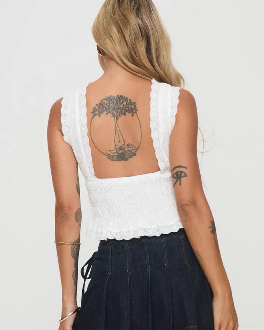 Feminine Lace Smock Top and Denim Skirt Set - Image 3