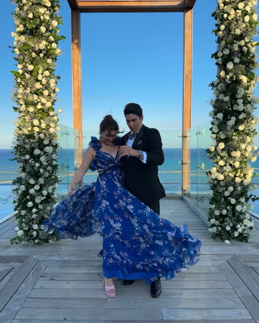 Blue Ruffle Tiered Floral Cut-Out Dress - Image 2