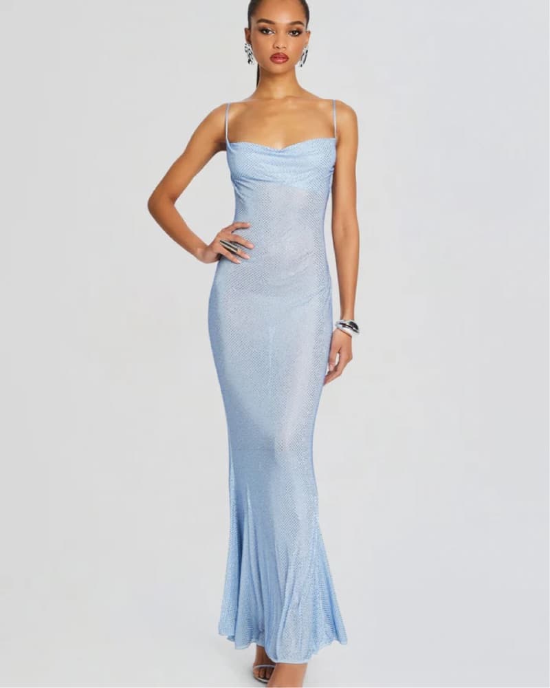 Blue Metallic Maxi Gown Retrofete - Image 1