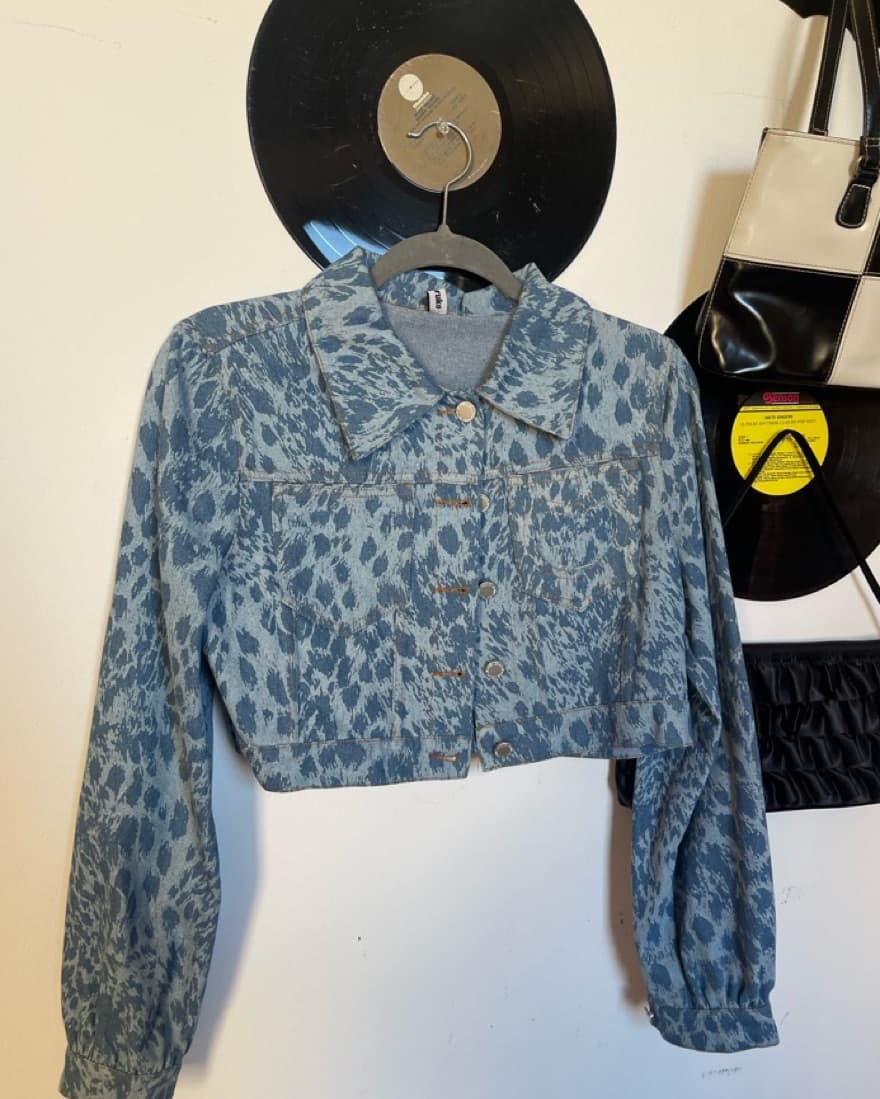 Denim Animal Print Cropped Jacket - Image 1