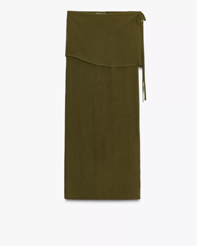 Semi Sheer Olive Green Skirt With Wrap - Image 4