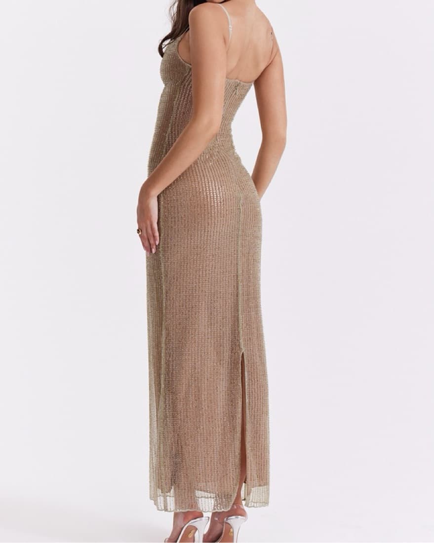 House Of CB Green Beaded Maxi Dress XS - Image 4