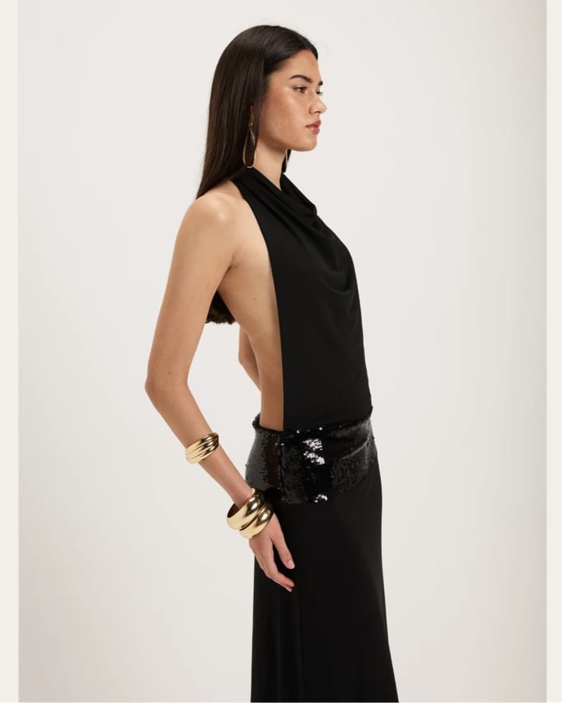 Ance Gria Backless Black Sequin Gown - Image 3