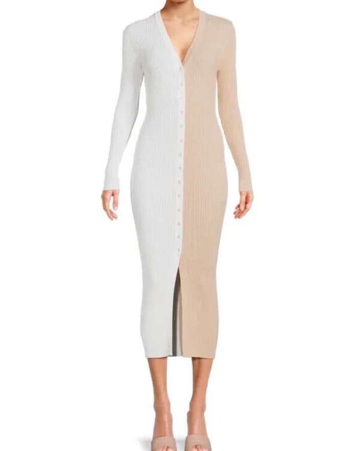 Staud White/Beige Ribbed Knit Dress - Image 1