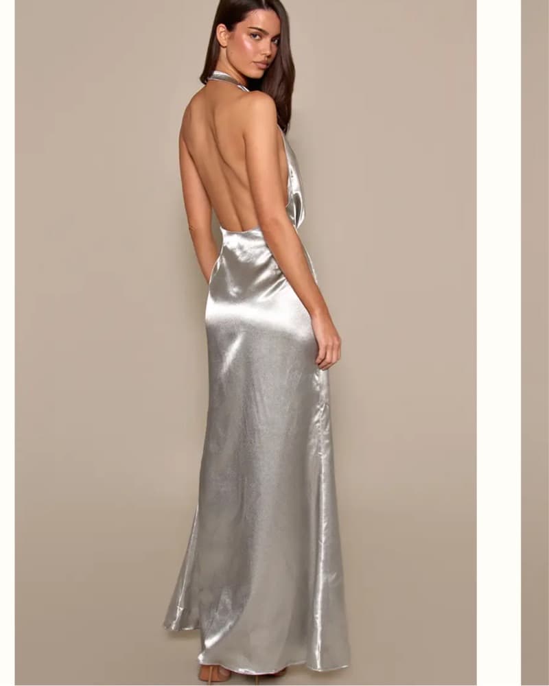 Silver Cowl Neck Maxi Dress - Image 2