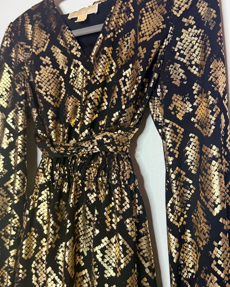 Michael Kors gold & black wrap dress - Image 3