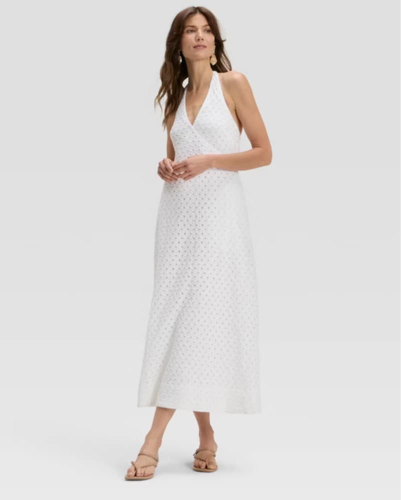 Elegant White Eyelet Halter Neck Maxi - Image 1