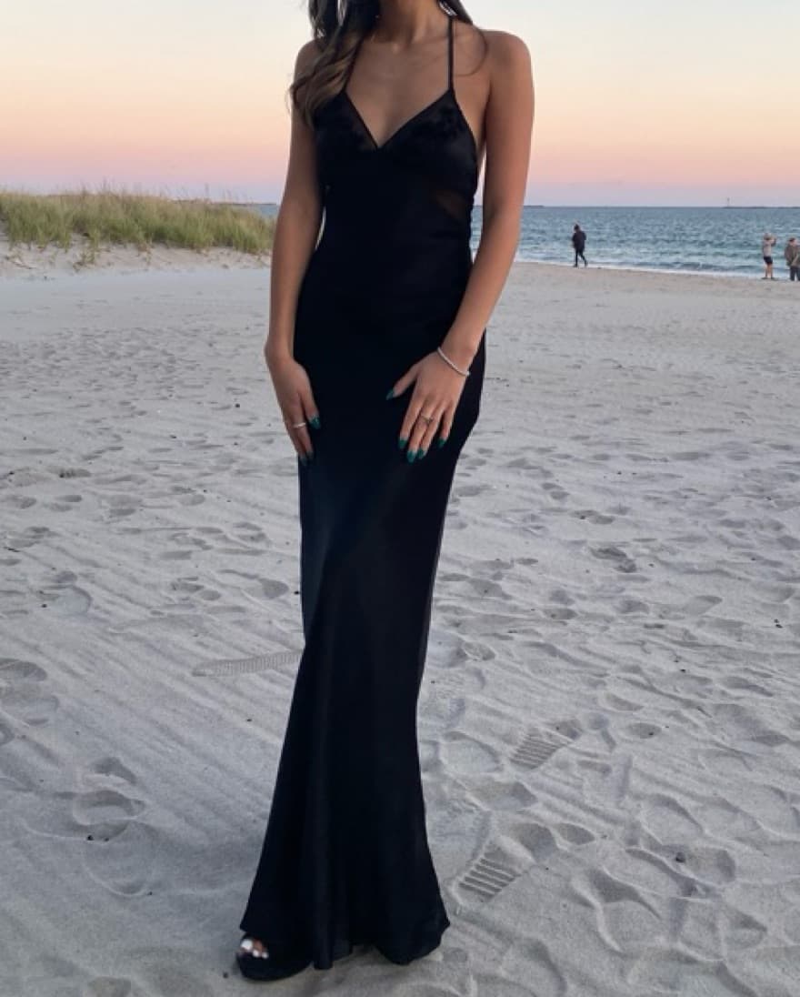 Black Satin Maxi Dress  - Image 2