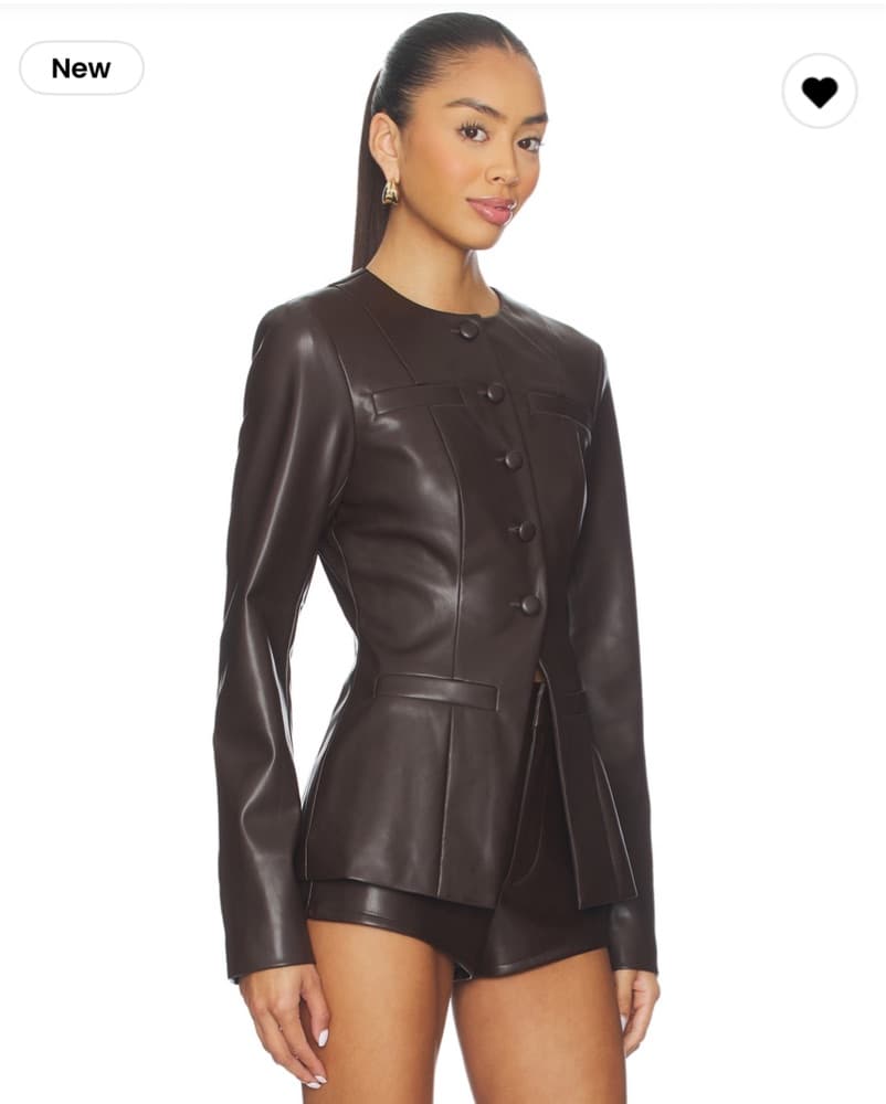 Sleek Brown Leather Jacket And Shorts - Image 3