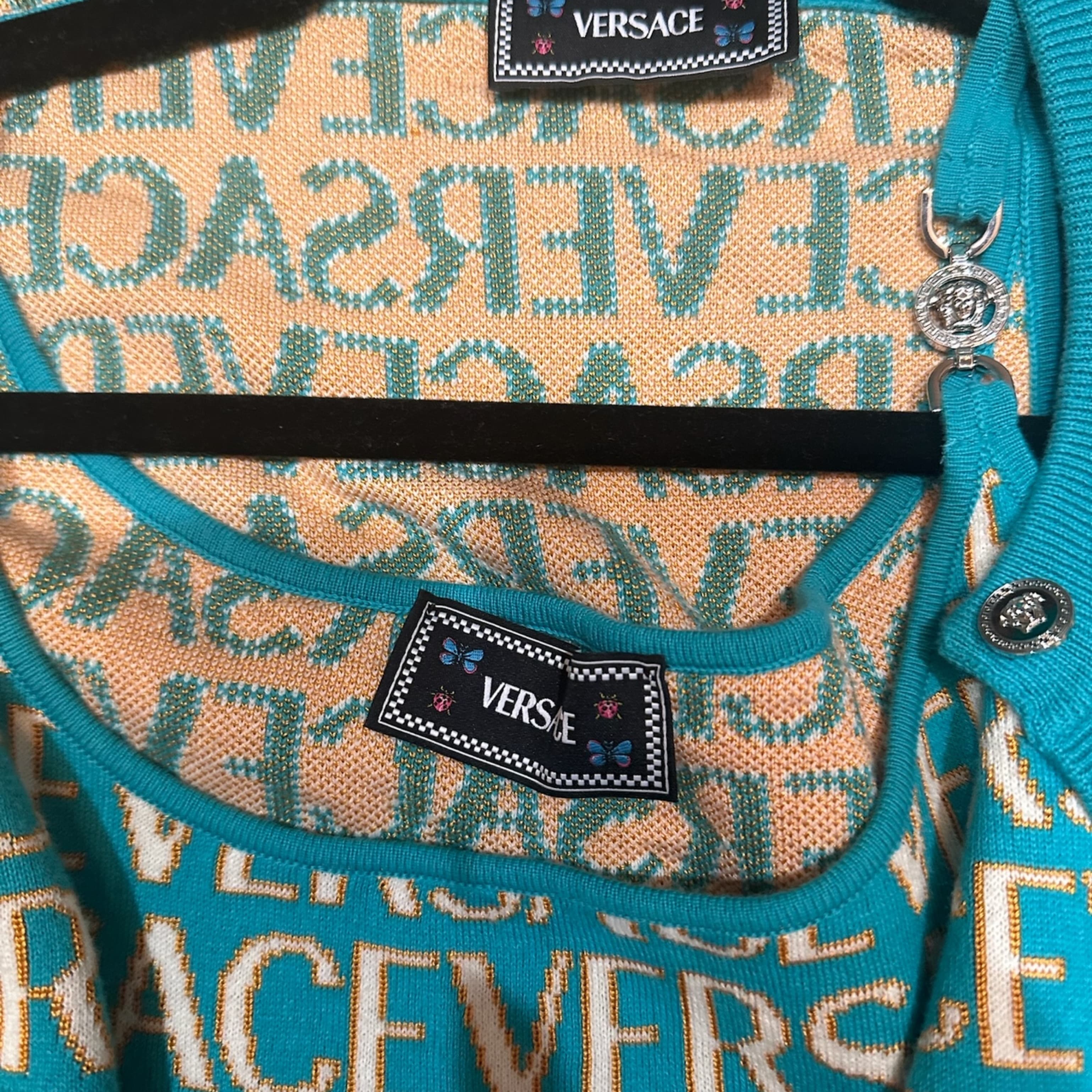 Versace Teal Crop Sweater Tank Set  - Image 5