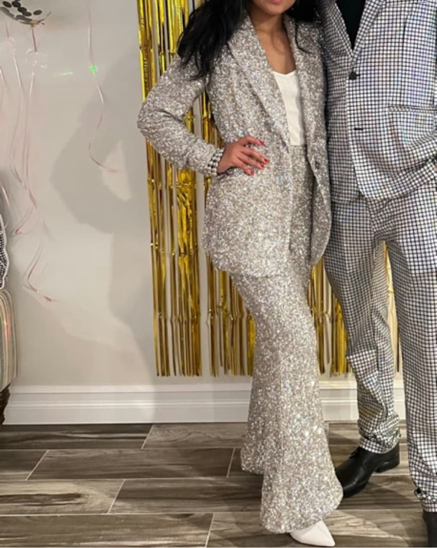 Silver Sequin Suit - Blazer, Flare Pants - Image 4