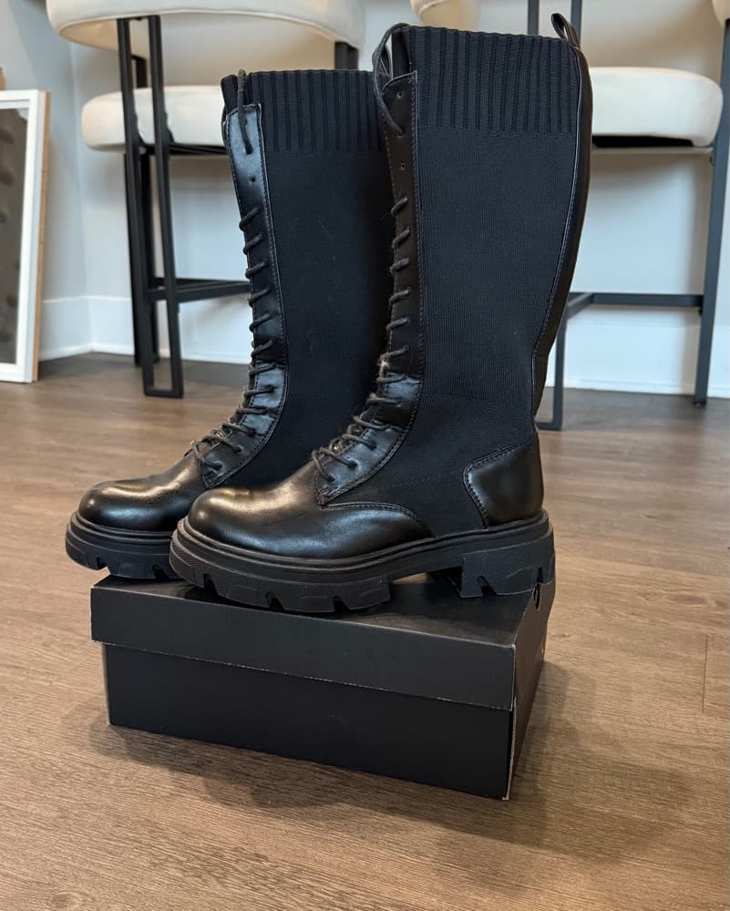 High Lace Up Combat Festival Boots  - Image 2