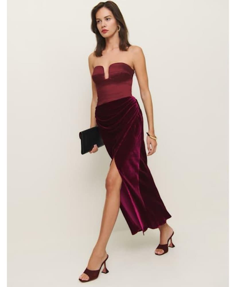 Reformation Burgundy Velvet Dress - Image 2