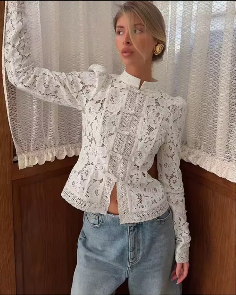 White Lace Long Sleeve Top  - Image 1