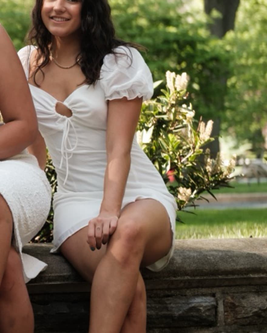 White Puff Sleeve Dress With Keyhole - Image 2