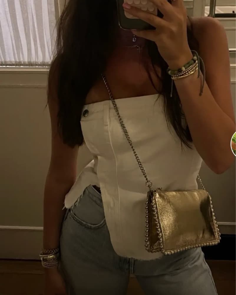 White Denim Strapless Top - Image 1
