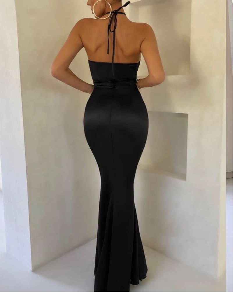Club L Black Silk Halter Maxi Long Dress - Image 2