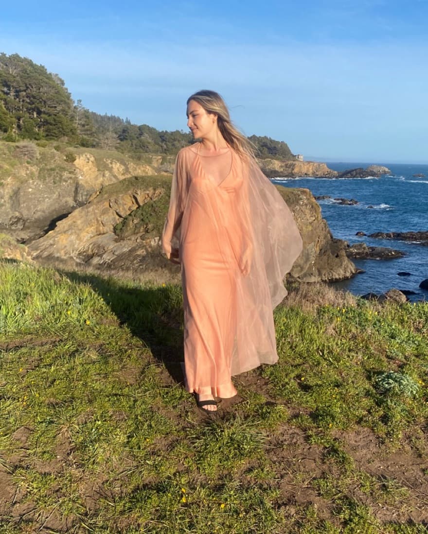 Wedding Guest Sheer Cape & Satin Dress - Image 2