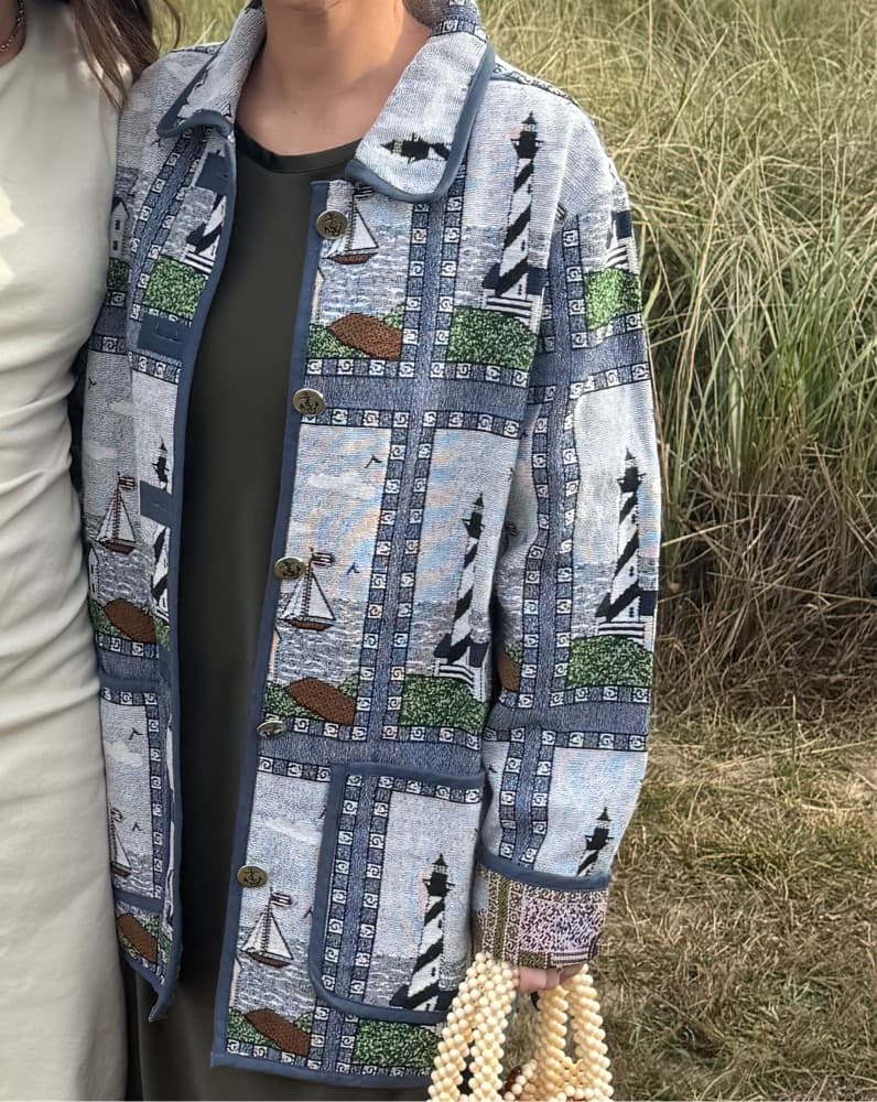 Nautical-Inspired Patterned Jacket - Image 1