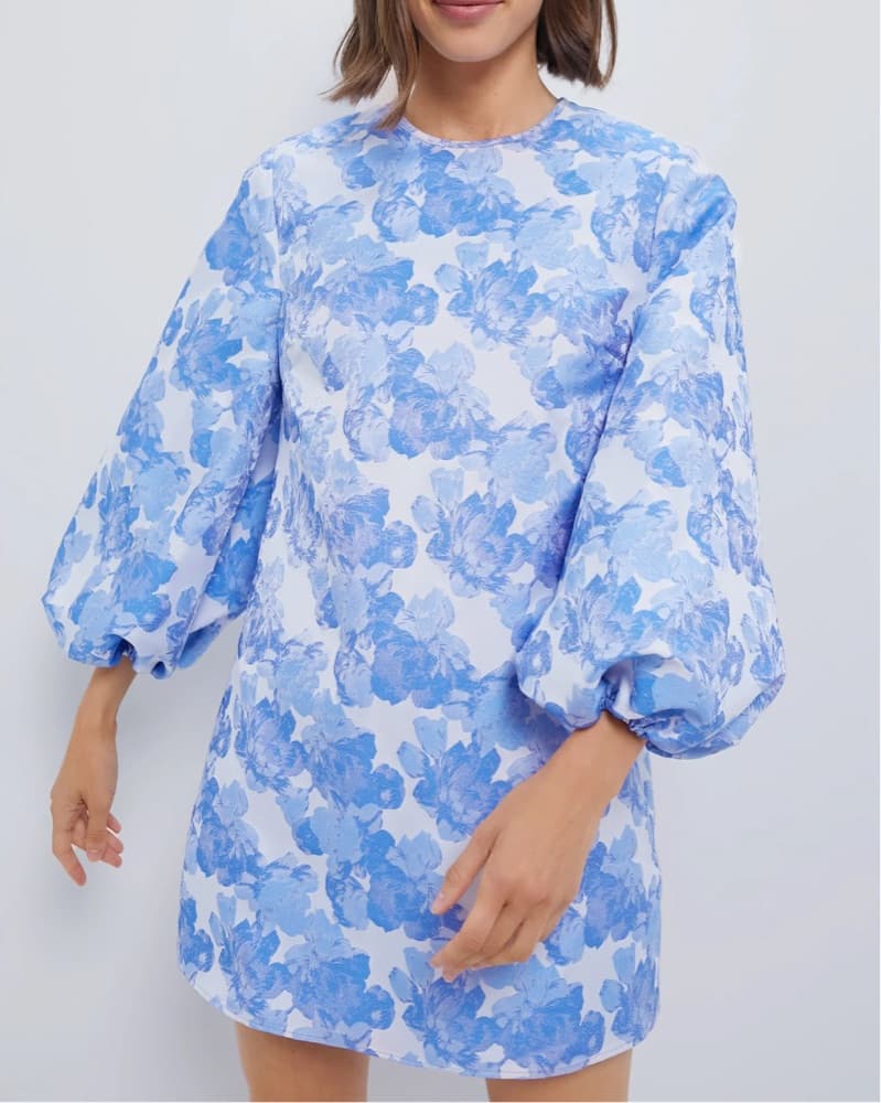 Elegant Floral Balloon Sleeve Dress  - Image 1