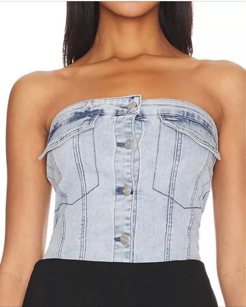 Denim Tube Top with Button Detail - Image 2