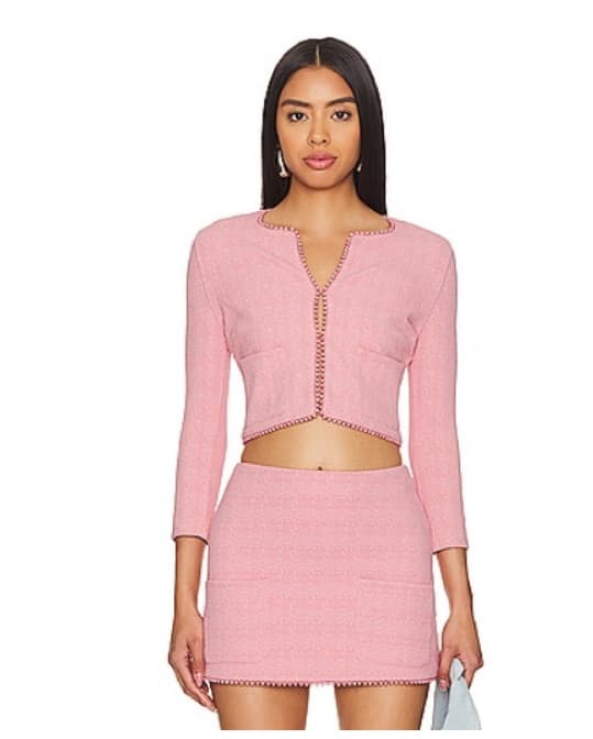 Chic Fuchsia Tweed Skirt Set - Image 1