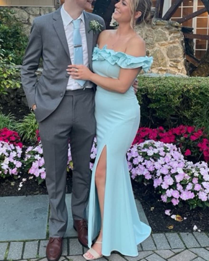 Aqua Ruffled Off The Shoulder Formal - Image 1