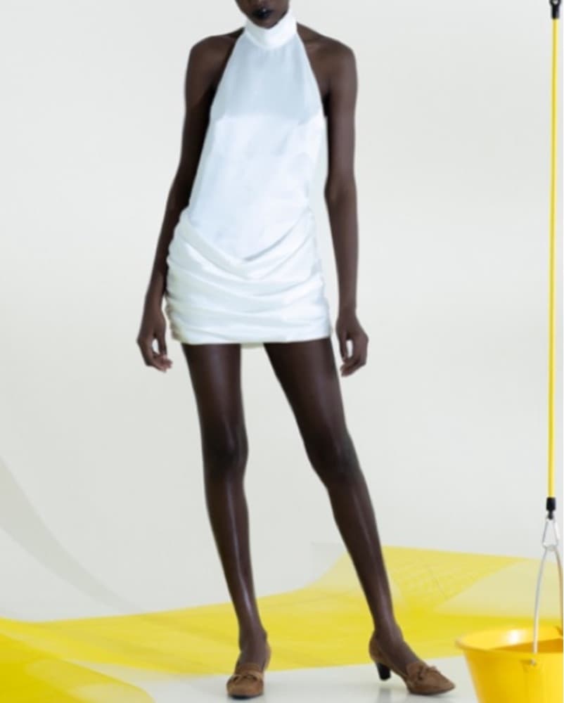 Medeea White Silk Halter Mini Dress XS - Image 2