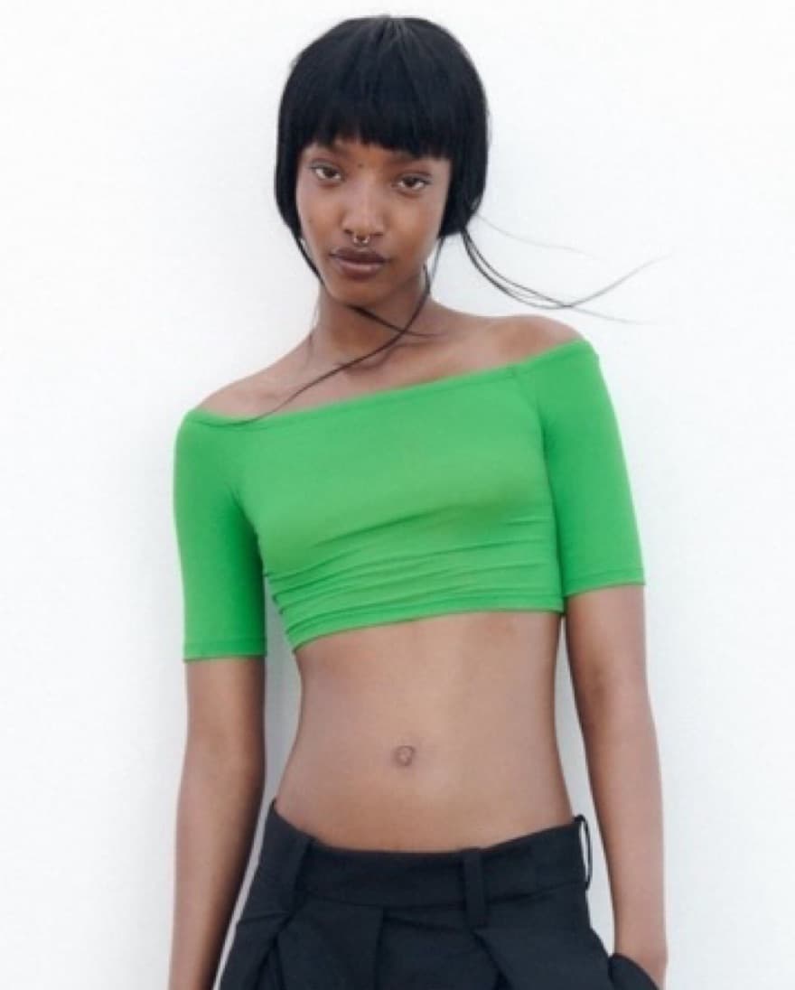 Zara Sheer Green Off Shoulder Top - Image 1