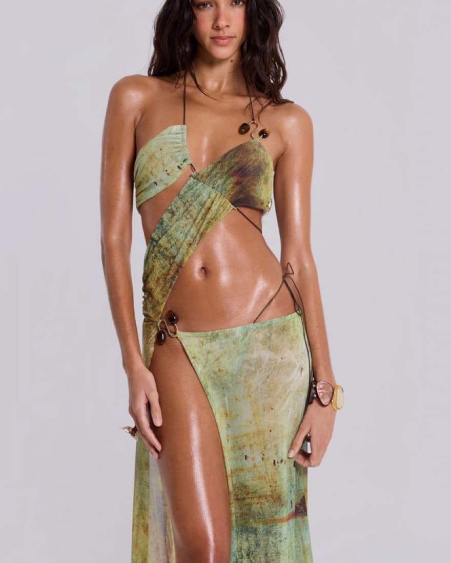 Vibrant Tied Halter Dress with High Slit - Image 2