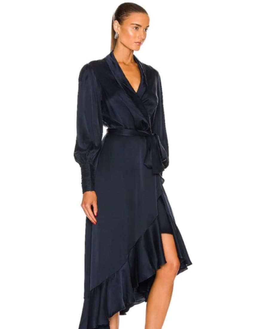 Zimmerman Silk Wrap Dress Navy  - Image 3