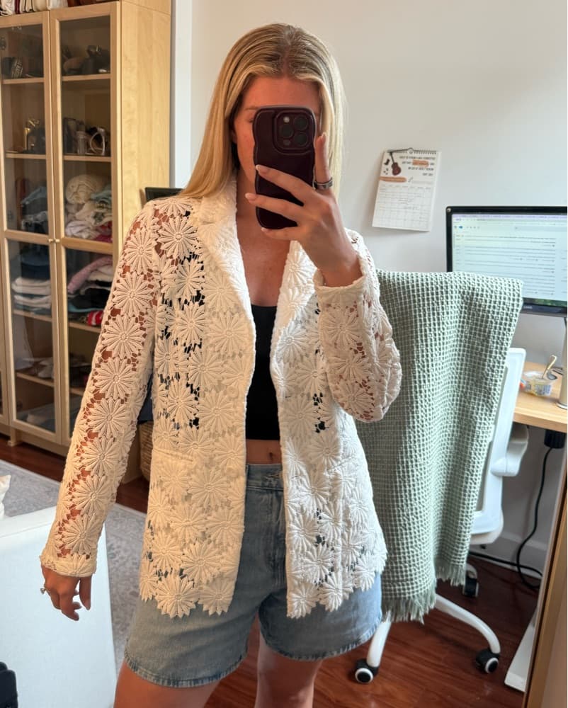White Crochet Flower Blazer Jacket  - Image 1