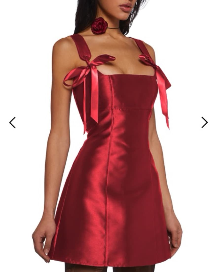 Red Satin Mini Dress - Image 3
