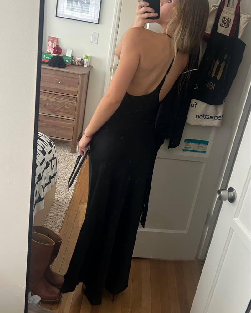 Mango Black Tie Racerback satin Dress - Image 2