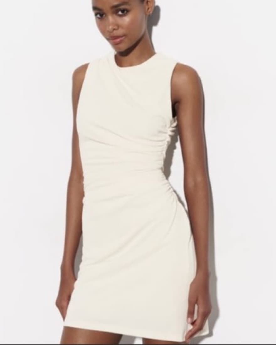 Zara Cream/Ecru Ruched Dress  - Image 6