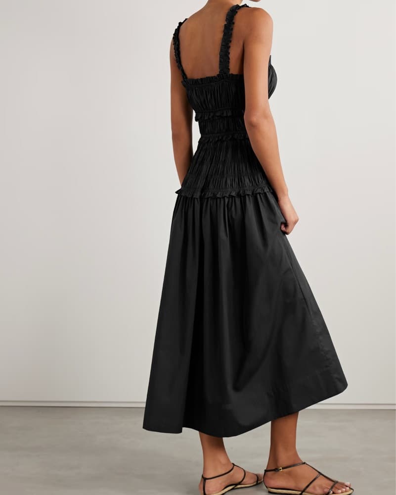 DOEN Black Marianne Shirred Midi Dress - Image 2