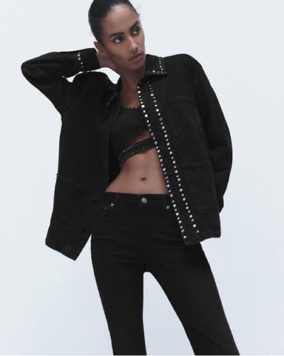 Zara Oversized Studded Denim Jacket - Image 2