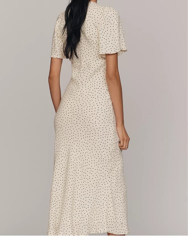 Polka Dot Midi Dress with Puff Sleeves - Image 2