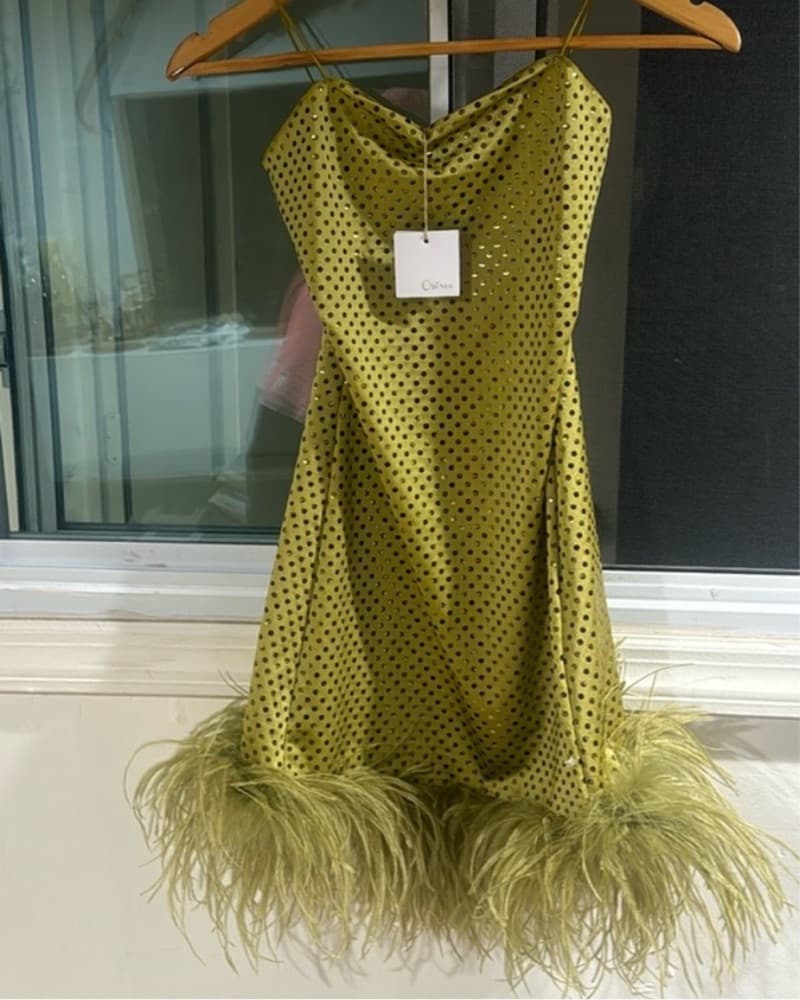 Oseree Feather Trim Disco Mini Dress - Image 5