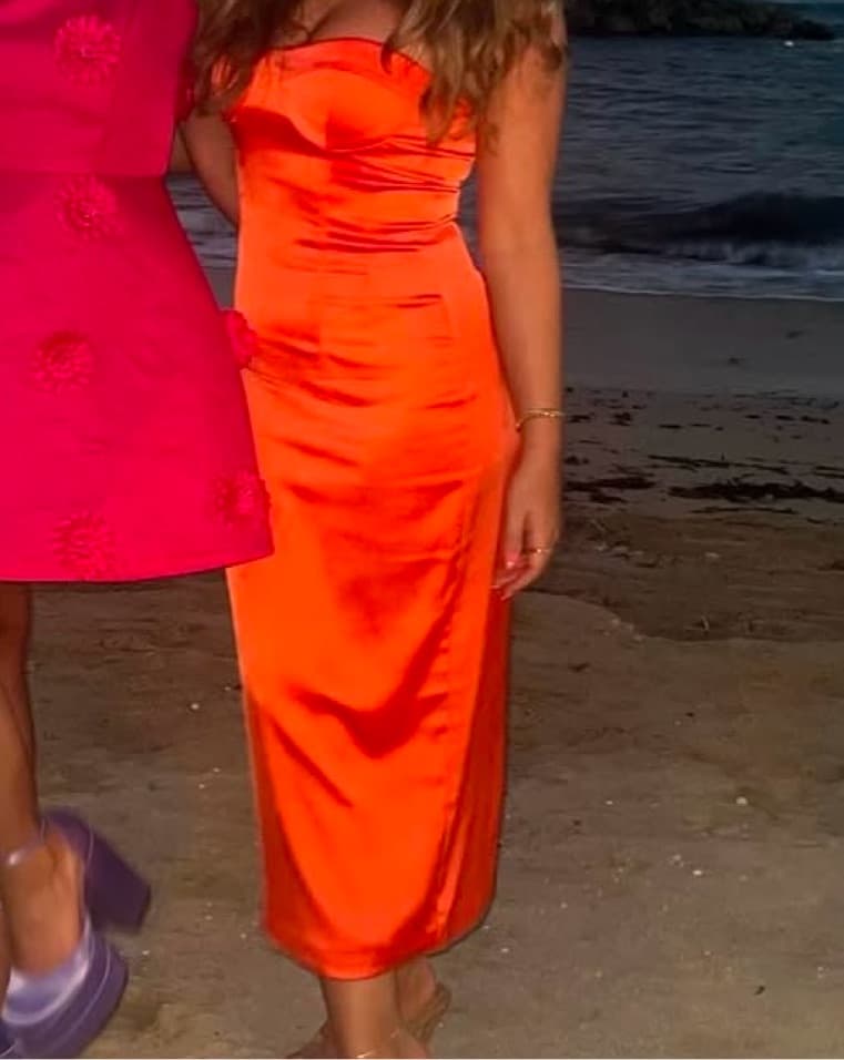 Meshki Satin Strapless Midi Dress - Image 3