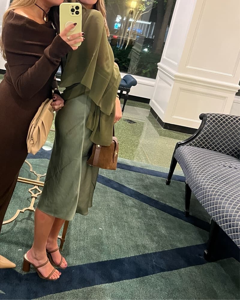 Olive Green Midi Dress With Wrap - Image 2