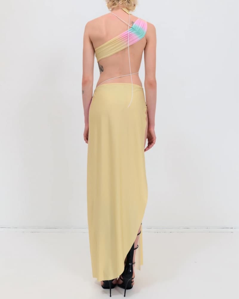 Fal-Ash Wrap Around Dress Yellow & Mint - Image 3