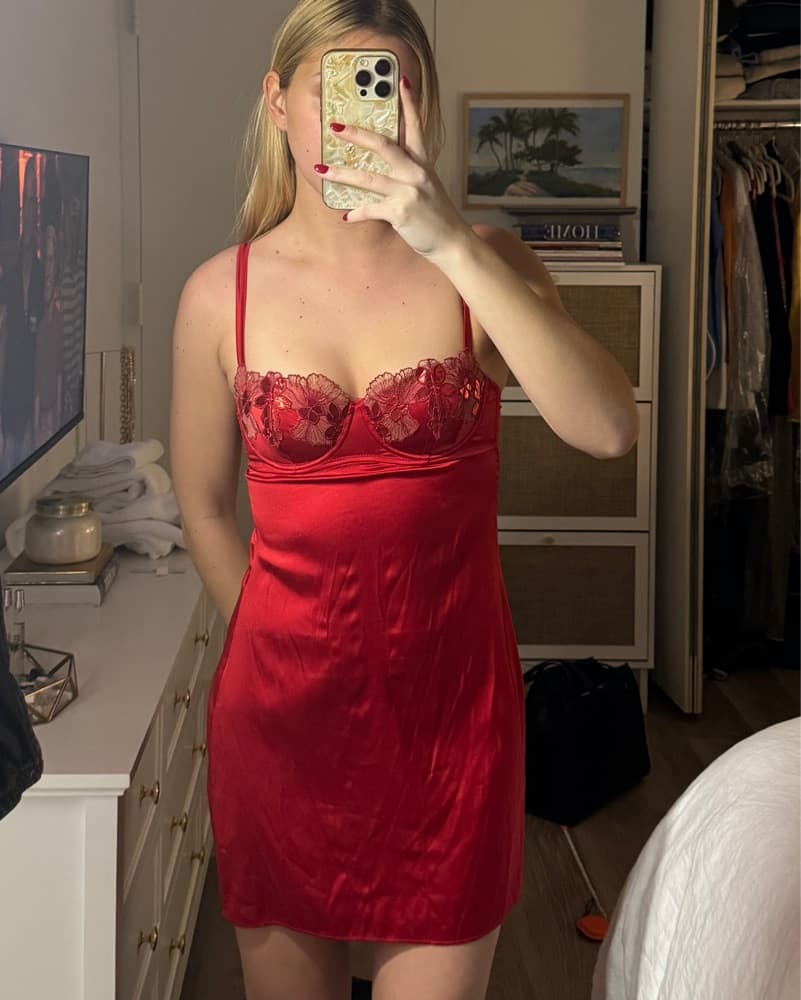 Red Silk Fleur De Mal Mini Dress - Image 1