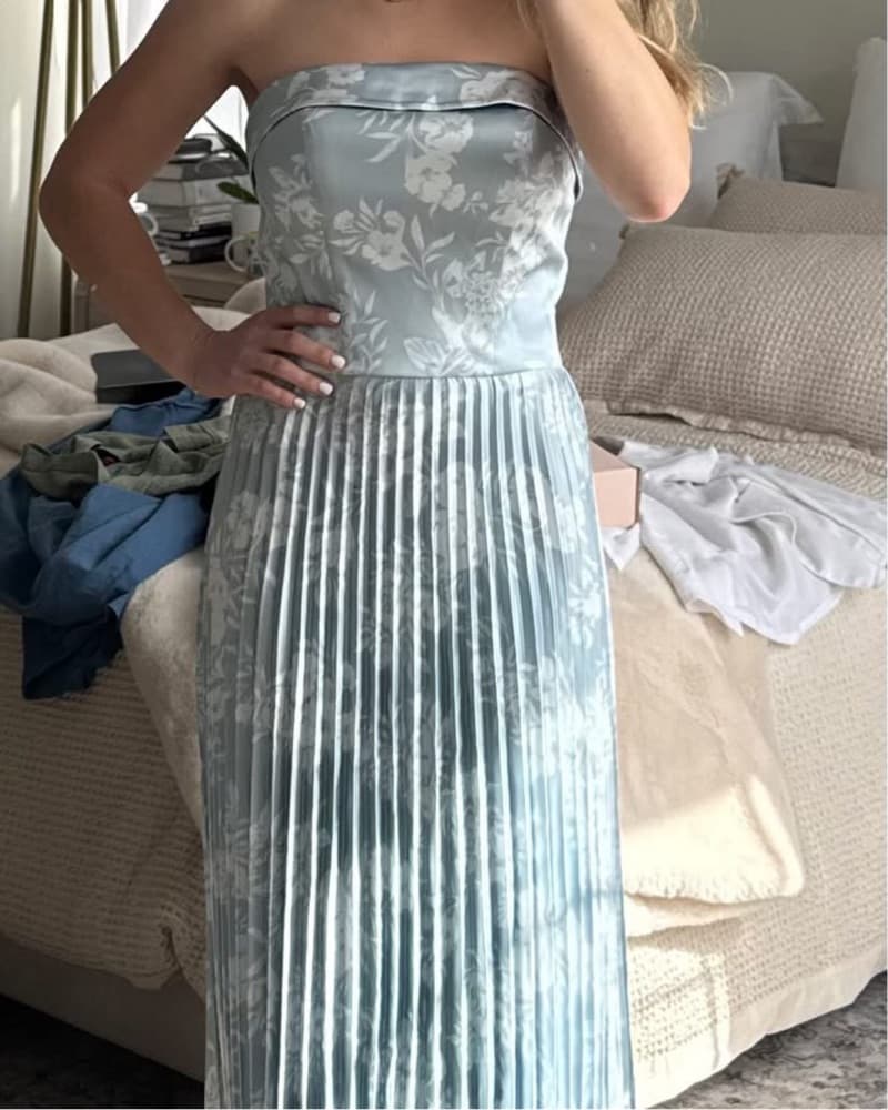 Satin Floral Strapless Maxi Dress - Image 2